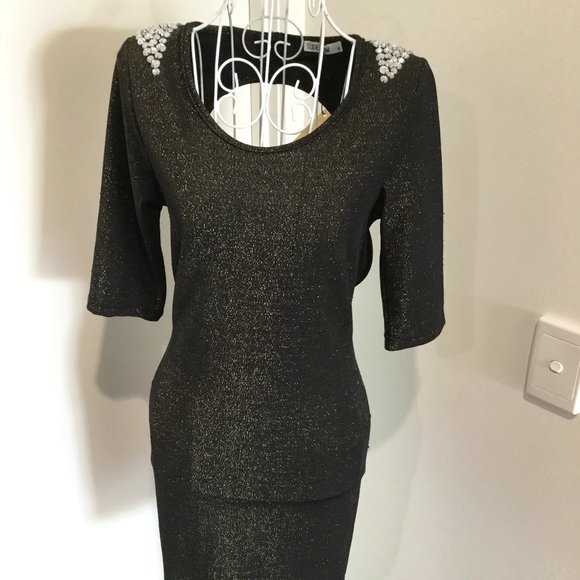 Slide Show Dresses & Skirts - Woman's Dress Backless Bling BNWT form-Fitting Mini Black Gold Slide Sho…